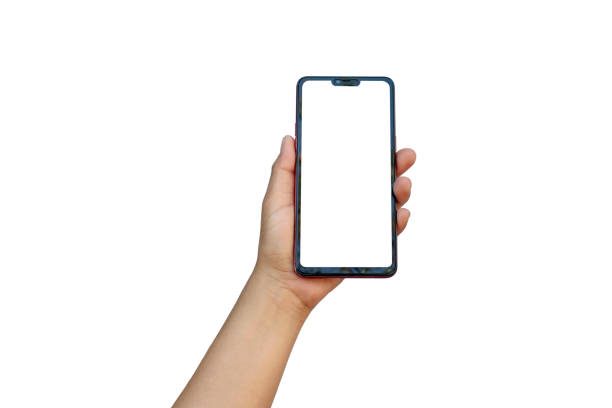 istock hand holding mobile phone isolated on white background with cut path 1327893292