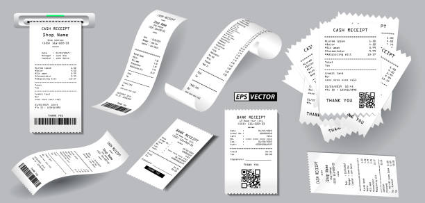現実的なレジスタ販売領収書は孤立しているか、現金領収書を印刷 - cash register wealth coin currency点のイラスト素材／クリップアート素材／マンガ素材／アイコン素材
