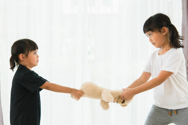 istock two little girl fighting over bear 1327905849