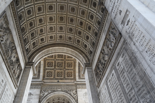 Architectural detail of the inside of the Arc de Triomphe, Paris