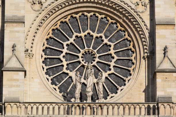 istock Notre Dame Paris Facade Detail with Large Circular Window 1327918791