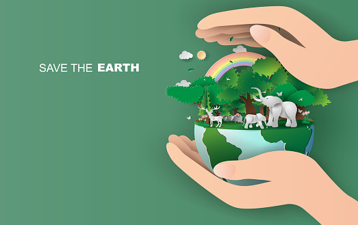 Earth Day. Eco friendly concept. Earth day concept. World environment day background. Save the earth with hand. Happy Eco Poster or Banner Background social poster, banner or card of saving the planet