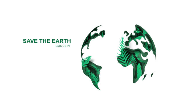 illustrazioni stock, clip art, cartoni animati e icone di tendenza di giornata della terra. giornata mondiale dell'ambiente. carta 3d taglio design ecologico. lo strato di carta intaglio verde lascia forme con concetto eco ombra. salva la terra. felice eco sfondo poster sociale salvare il pianeta - save the planet