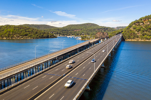 Peats ferry Bridge, Hawkesbury River Bridge on the M1 Motorway and the old Pacific highway, which links Sydney with the Central Coast NSW, Australia