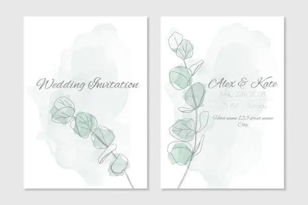 Vector illustration of Floral watercolour wedding invitation with eucalyptus branch