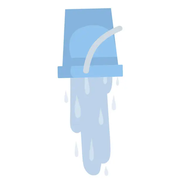 Vector illustration of Blue bucket of water. Splash and splatter.