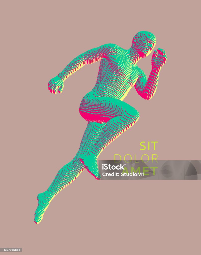 Running Man Constructing From Cubes Marathon Runner Human Body Model ...