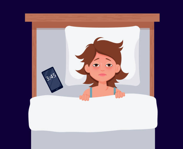 ilustrações de stock, clip art, desenhos animados e ícones de sleepless girl suffers from insomnia. - bed child fear furniture