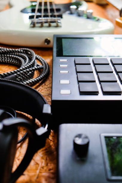 istock Guitar and music studio equipment 1327939934