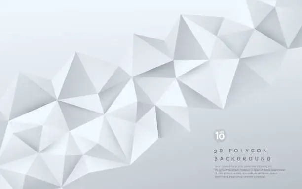 Vector illustration of Abstract 3D gradient white and silver geometric polygonal pattern on white background with copy space. You can use for cover, poster, banner web, flyer, Landing page, Print ad. Vector EPS10