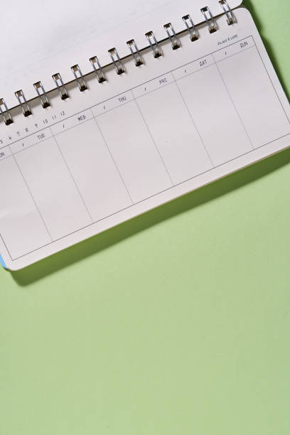 istock opened blank personal organizer on green background 1327940856