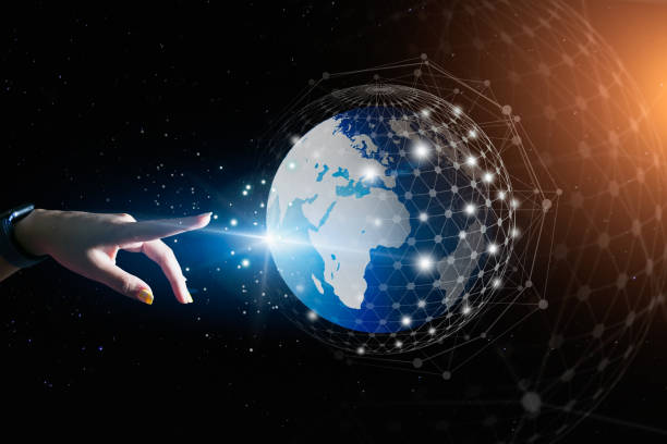 istock Businessman holding in hands with global connection concept. 1327941360