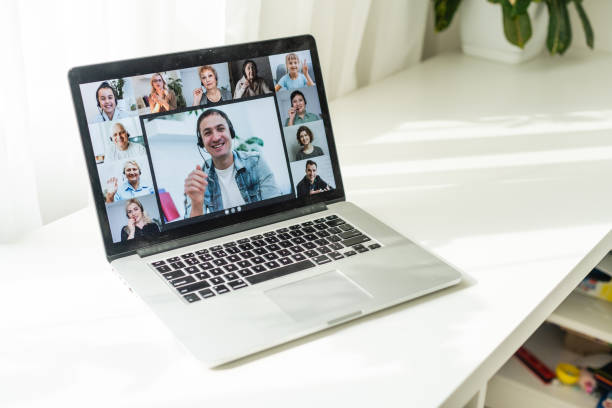 istock pc screen view girls and guys chatting by video call enjoy distant communication. E-dating services modern tech for fun or work concept 1327942836