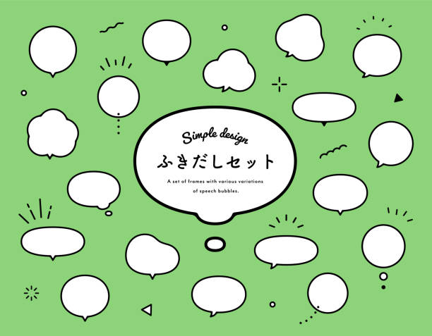 Set of simple and flat speech bubbles. The Japanese title means "speech bubble set". Set of simple and flat speech bubbles. The Japanese title means "speech bubble set". thought bubble stock illustrations