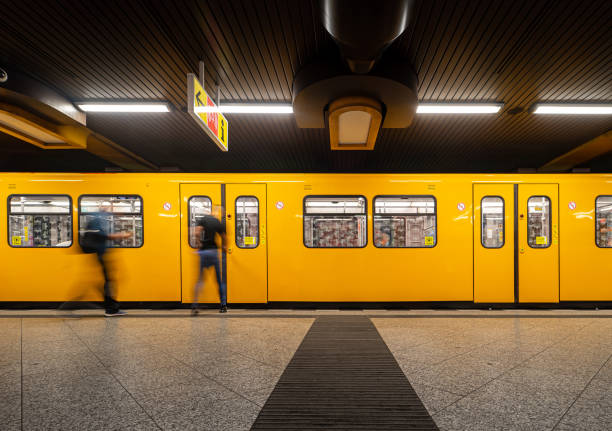 Train At Subway Station Photo taken in Berlin, Germany underground station platform stock pictures, royalty-free photos & images