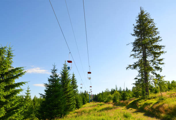 Cableway on mount Pancir, National park Sumava ( Bohemian Forest ), Czech Republic.