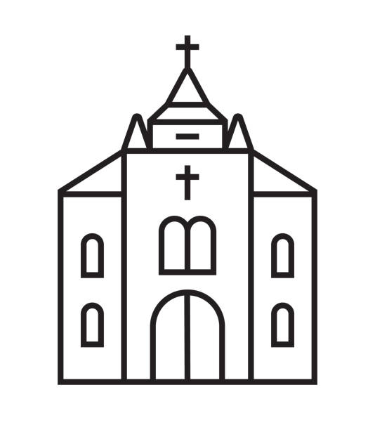 Catholic church icon vector in line style. The Gothic church sign. Catholic church icon vector in line style. The Gothic church sign. Christianity is a simple illustration. The Christian organization is a symbol. piazza di santa croce stock illustrations