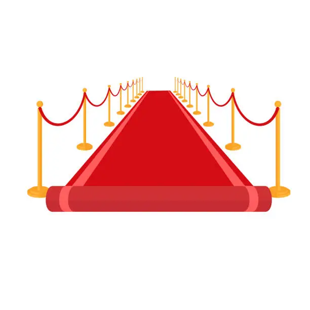 Vector illustration of Red carpet. Carpet with golden racks and barrier ropes