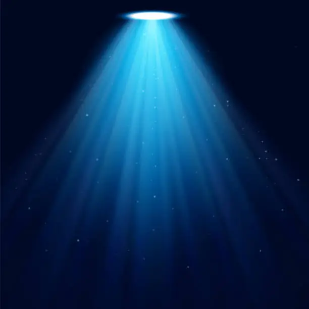 Vector illustration of Glowing spotlight on a dark blue background. Vector background illustration.