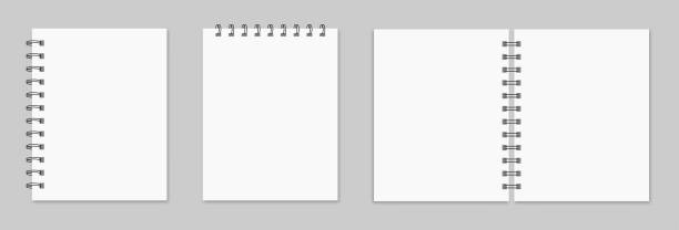 ilustraciones, imágenes clip art, dibujos animados e iconos de stock de maqueta de bloc de notas. colección de varias notas del producto para su texto. - note pad notebook ring binder letter