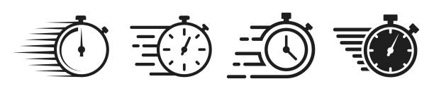 ilustrações de stock, clip art, desenhos animados e ícones de timer icons set. quick time or deadline icon. express service symbol. - stopwatch