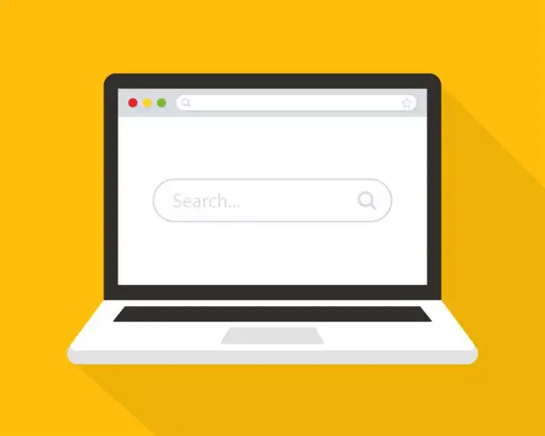 Vector illustration of Laptop with blank internet browser window and search bar.