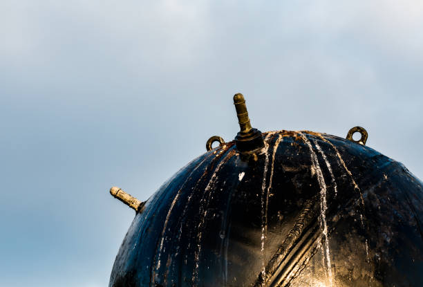 old sea mine, close up image. - underwater mine imagens e fotografias de stock