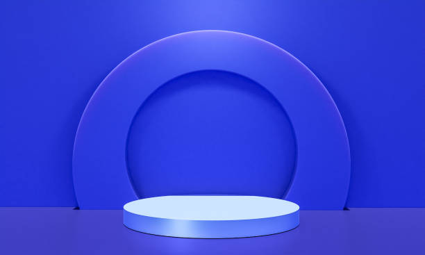 istock Scene with blue color podium for mock up presentation in minimalism style with copy space, 3d render abstract background design 1327969564