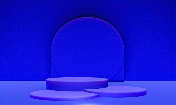 istock Scene with blue color podium for mock up presentation in minimalism style with copy space, 3d render abstract background design 1327969584