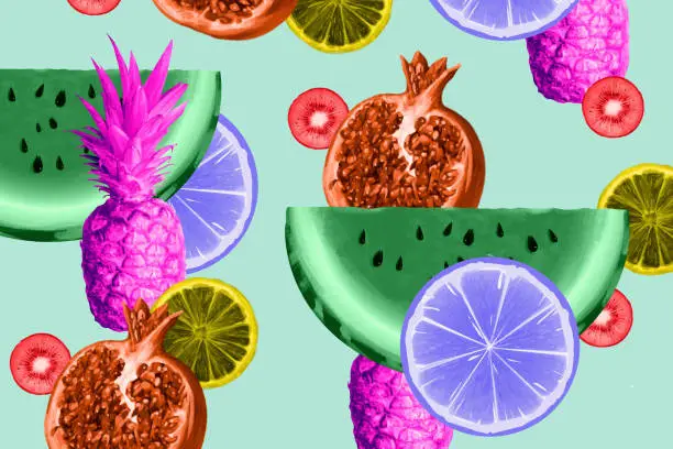 Vector illustration of Modern combination of colors and tropical fruits