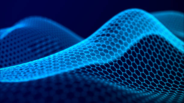 istock Abstract hexagon wave with moving dots. Flow of particles. Cyber technology illustration. 3d rendering 1327974375