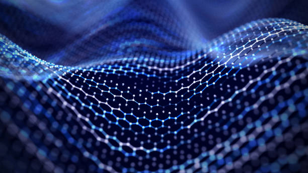 istock Abstract hexagon wave with moving dots. Flow of particles. Cyber technology illustration. 3d rendering 1327974376