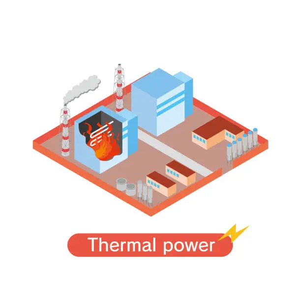 Vector illustration of Isometric illustration of thermal power plant
