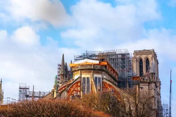 Photo of Notre Dame Cathedral in Paris during Reconstruction