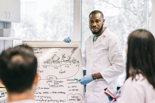Scientist making a presentation to colleagues Black scientist making a presentation to colleagues. african american scientist stock pictures, royalty-free photos & images