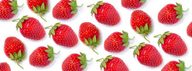 istock Red strawberry on a white background banner. 1327978660