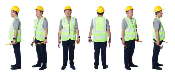 istock Asian Elderly man Engineer wear safety vase hard hat tools isolated 1327983394
