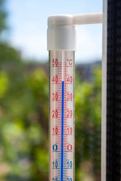 istock A Celsius thermometer on a window frame shows high temperatures of 41.5 degrees during an abnormal heat outside close-up. 1327984201