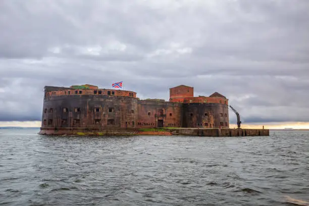 Fort Emperor Alexander I or Plague Fort in the gulf of Finland of the Baltic sea. Sea fortress in Kronstadt, Russia