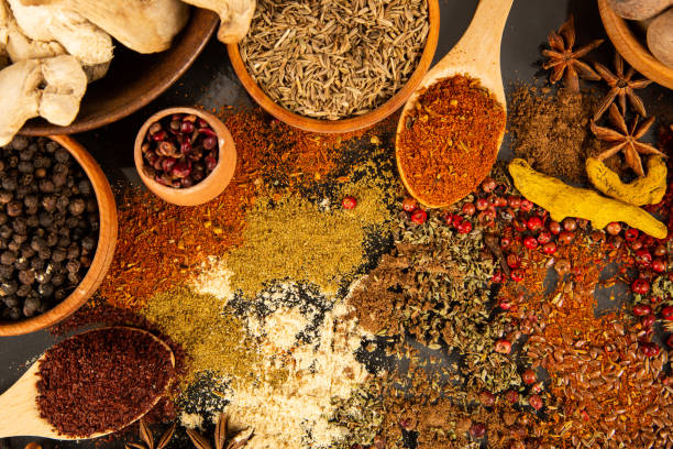 istock Spices and Herbs on Black Background. 1327991824