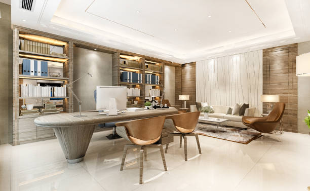 istock 3d rendering luxury business meeting and working room in executive office 1327995978