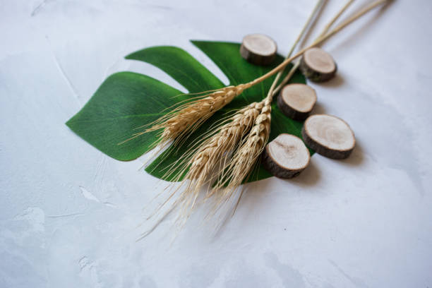 istock Ears of wheat on a gray background 1327996118