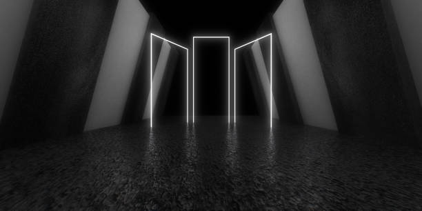 istock 3D abstract background with neon lights. .space construction . .3d illustration 1328002781