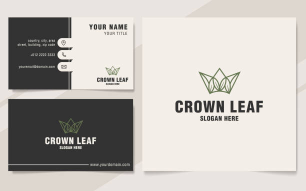 Crown leaf logo template on monogram style Crown leaf logo template on monogram style business card stock illustrations