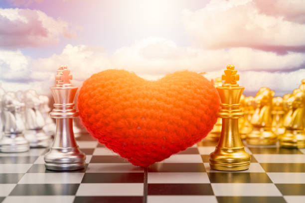 Chess piece with heart for playing unity game with love together no fight concept.