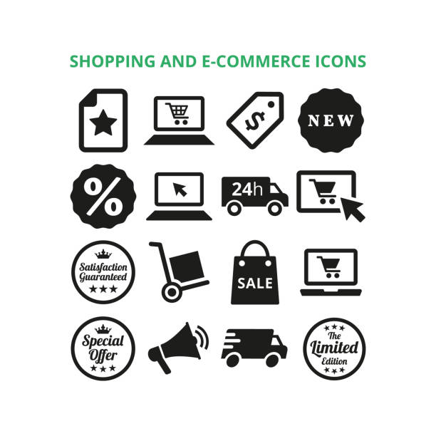 illustrazioni stock, clip art, cartoni animati e icone di tendenza di icone dello shopping e dell'e-commerce su sfondo bianco. - semi truck truck cargo container vector