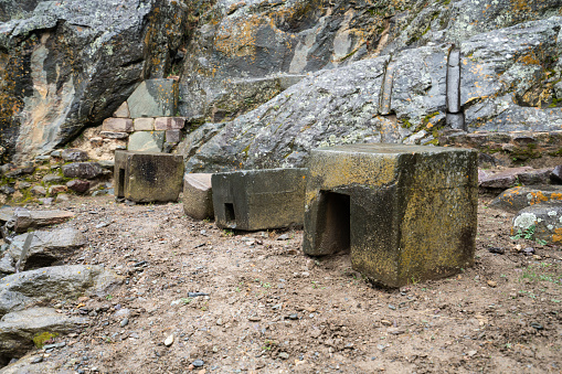 Ruins of Ollantaytambo: ancestral technology structures of Inca time, Sacred Valley of the Incas near Cusco, Peru