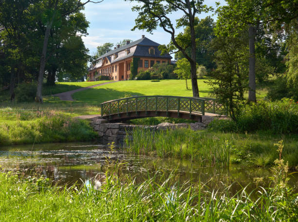 Oslo, Norway - July 4, 2021  Bogstad Gård now Museum, building was constructed in 1760-61 and surrounded by an English landscape park.