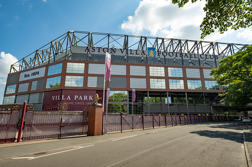 An aerial view of a large Football Stadium, in the United Kingdom.