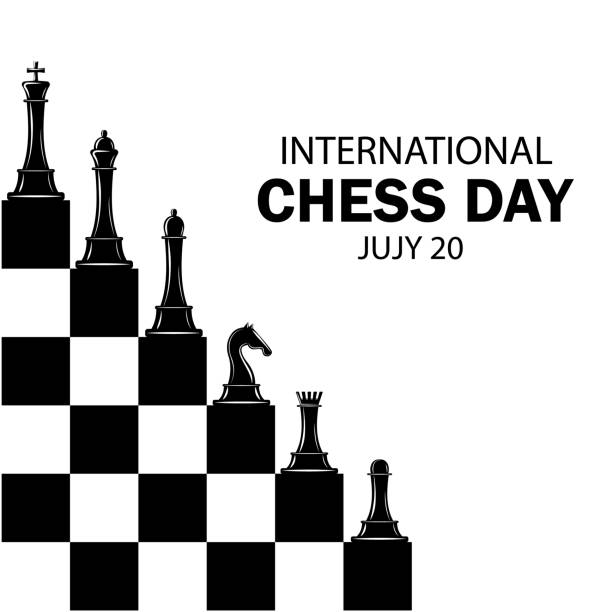 ilustrações de stock, clip art, desenhos animados e ícones de black and white vector design for international chess day 20 july. - checking the time illustrations